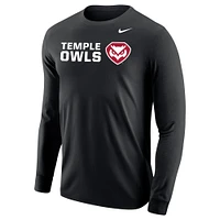 Men's Nike Black Temple Owls Core Long Sleeve T-Shirt