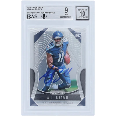 Carte de recrue 9/10 authentifiée signée A.J. Brown Tennessee Titans Panini Prizm #344 2019 Beckett Fanatics