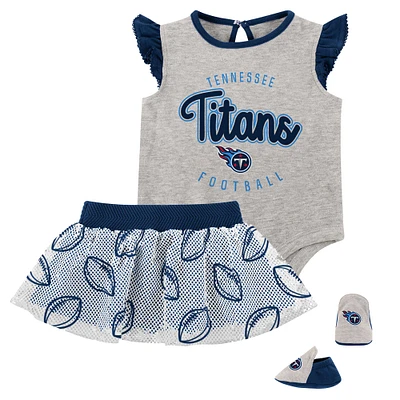 Ensemble trois pièces body, jupe et chaussons pour filles gris chiné/bleu marine Tennessee Titans All Dolled Up