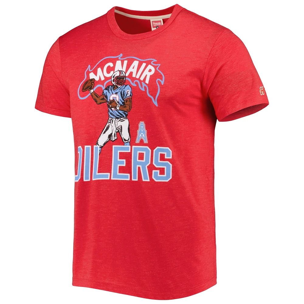 Men's Homage  Steve McNair Heathered Heather Red Tennessee Titans Caricature Retired Player Tri-Blend T-Shirt