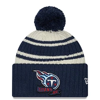 Men's New Era Cream/Navy Tennessee Titans 2022 Sideline - Sport Cuffed Pom Knit Hat