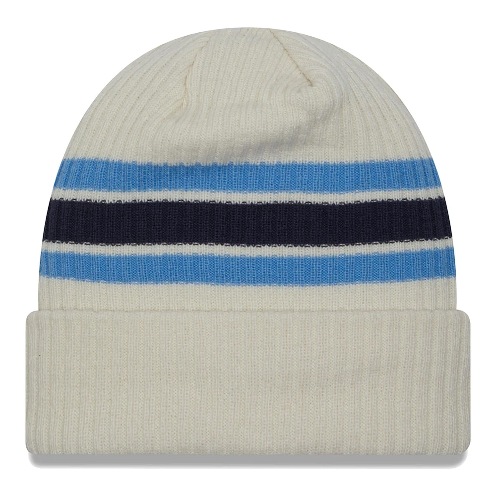 Men's New Era Cream Tennessee Titans Team Stripe Cuffed Knit Hat