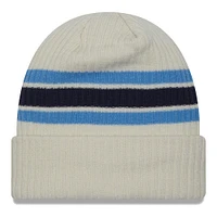 Men's New Era Cream Tennessee Titans Team Stripe Cuffed Knit Hat