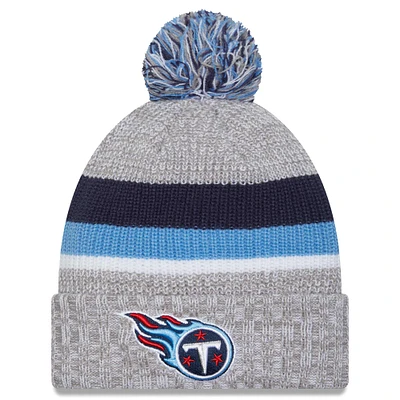 Bonnet en tricot à revers des Titans du Tennessee New Era pour hommes, gris chiné, avec pompon