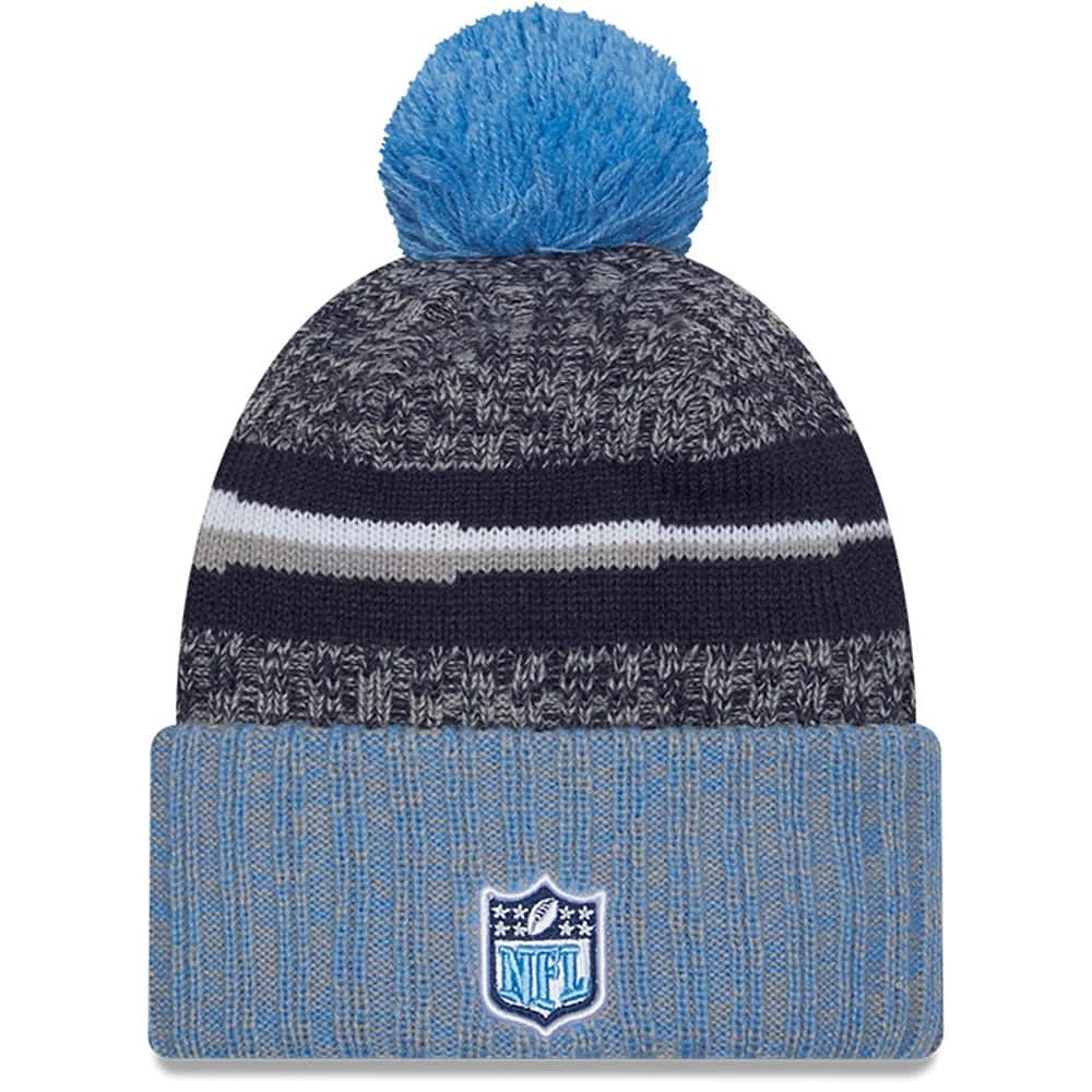 Men's New Era  Navy/Light Blue Tennessee Titans 2023 Sideline Sport Cuffed Pom Knit Hat