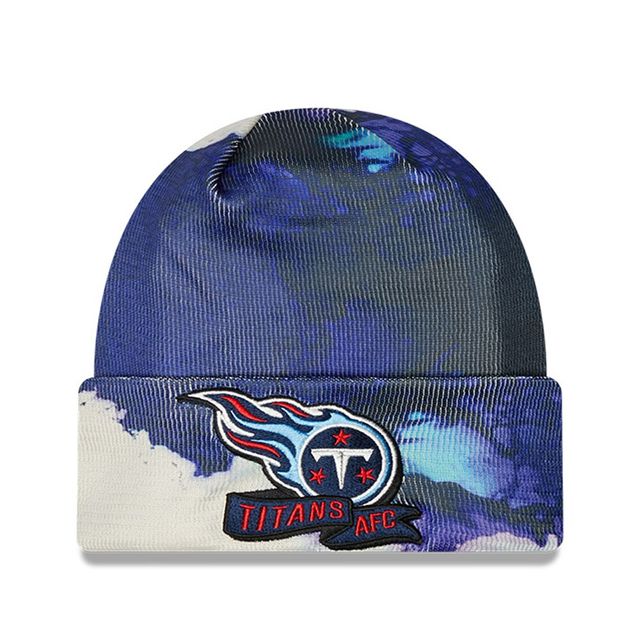 New Era Tennessee Titans 2022 Sideline pour homme - Bleu marine - Bonnet en tricot à revers teint à l'encre