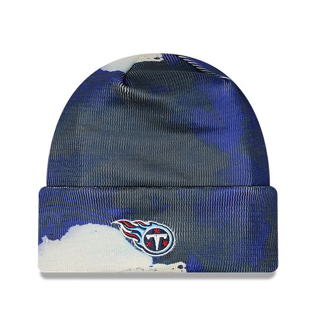 New Era Tennessee Titans 2022 Sideline pour homme - Bleu marine - Bonnet en tricot à revers teint à l'encre