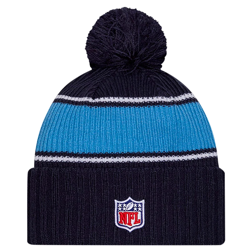 Men's New Era Navy Tennessee Titans 2024 Sideline Sport Cuffed Knit Hat with Pom