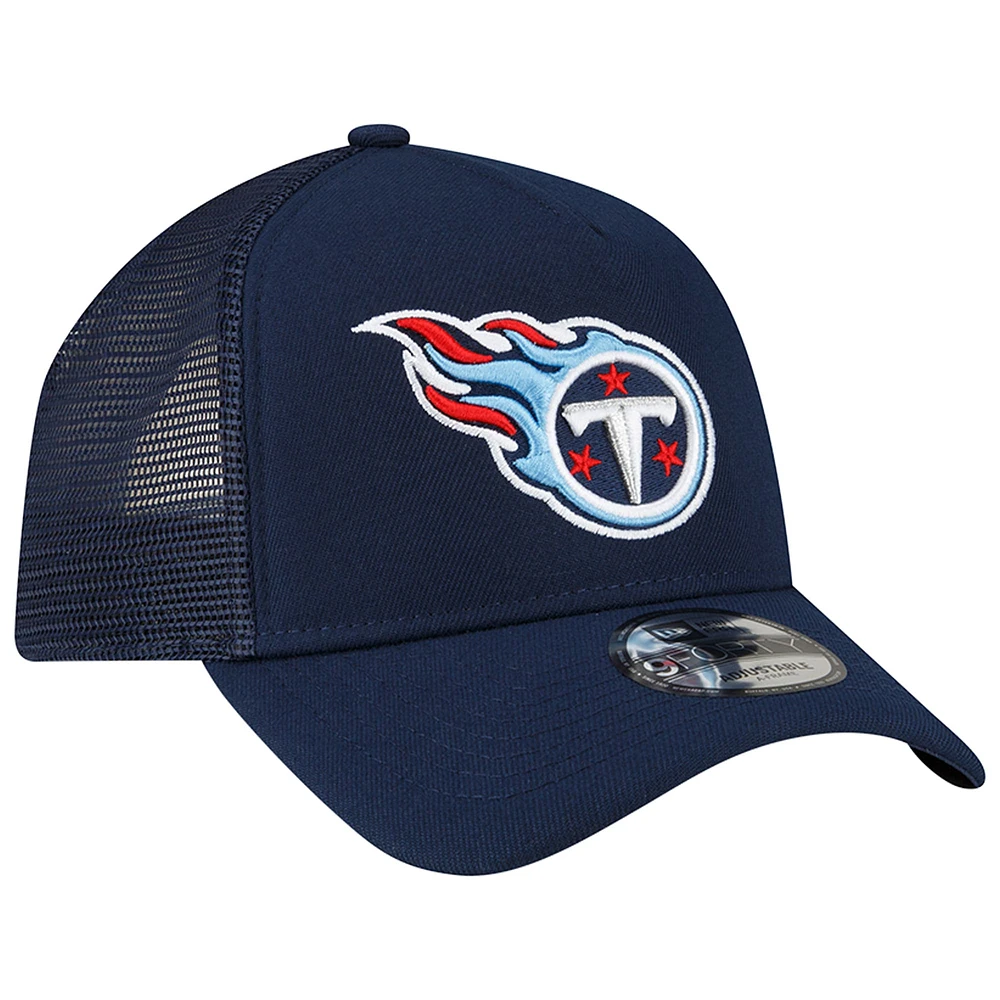 Men's New Era Navy Tennessee Titans  A-Frame Trucker 9FORTY Adjustable Hat