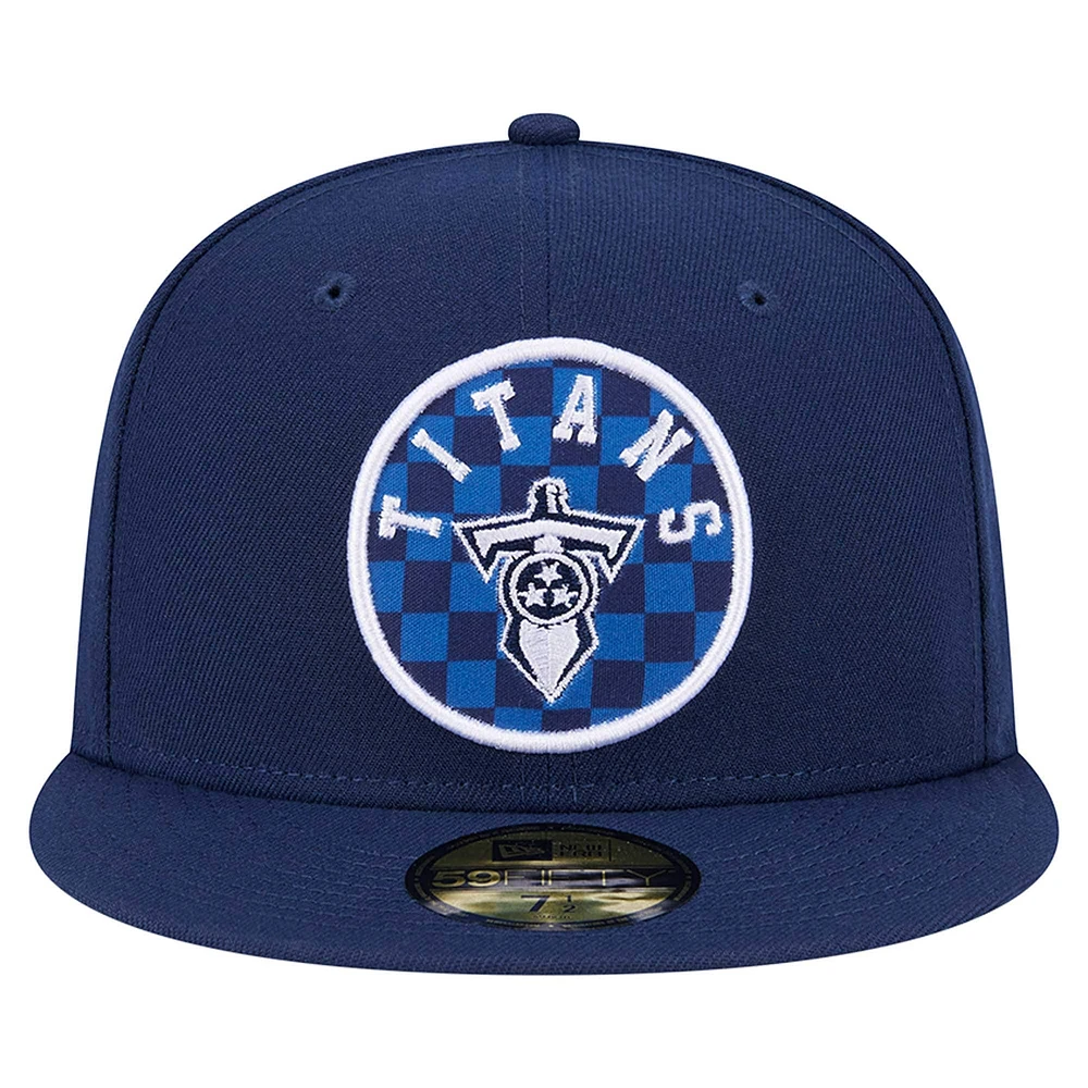 Men's New Era Navy Tennessee Titans Checkered 59FIFTY Fitted Hat
