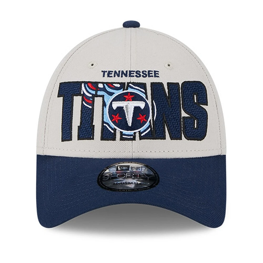 Men's New Era Stone/Navy Tennessee Titans 2023 NFL Draft 9FORTY Adjustable Hat