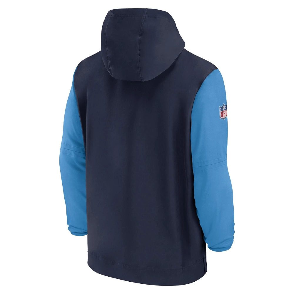 Men's Nike Navy/Light Blue Tennessee Titans 2024/25 Sideline Pre-Game Player 1/2-Zip Hoodie Jacket