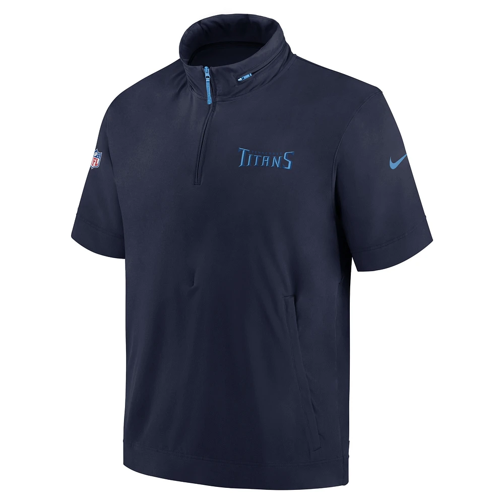 Veste à capuche manches courtes et demi-zip Nike Tennessee Titans 2024 Sideline Coach pour homme Bleu marine