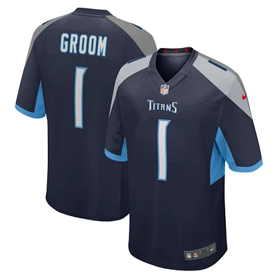 Maillot de match Nike numéro 1 Groom pour hommes, bleu marine, Tennessee Titans