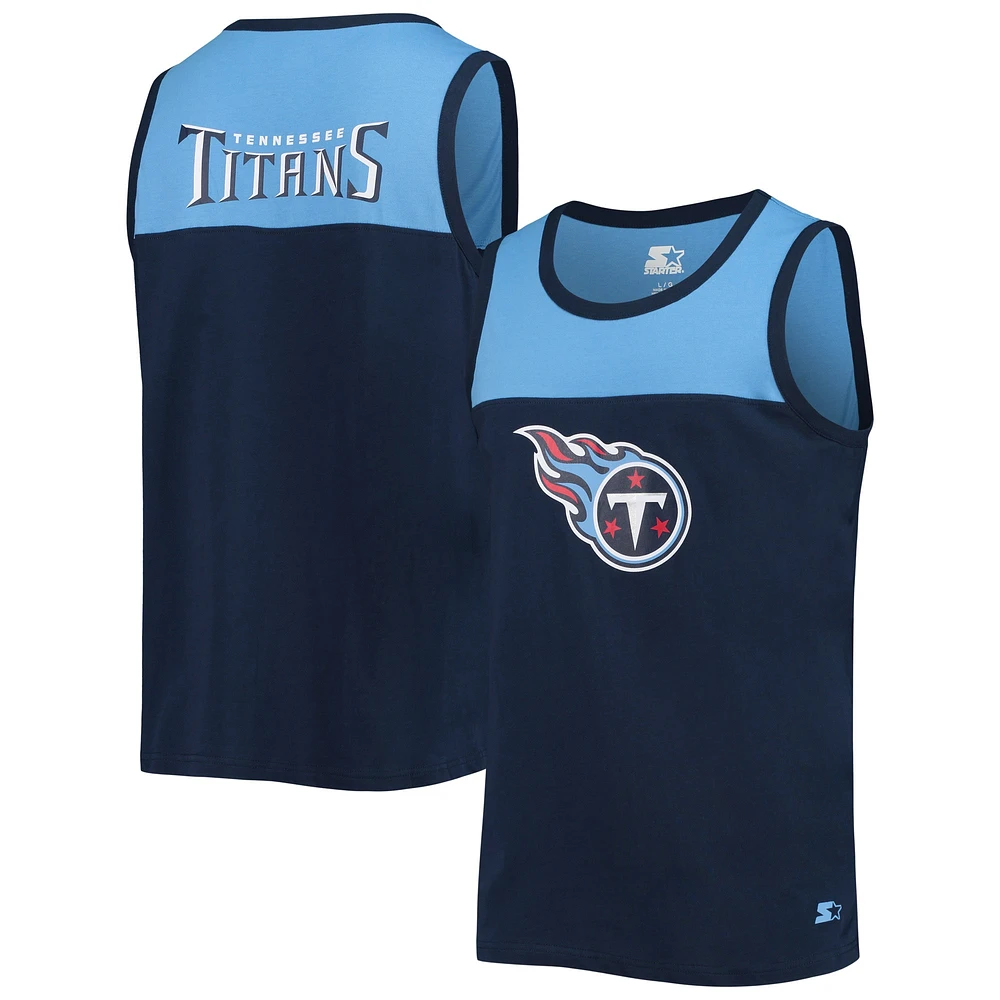 Débardeur mode Starter bleu marine/bleu Tennessee Titans Team Touchdown pour homme