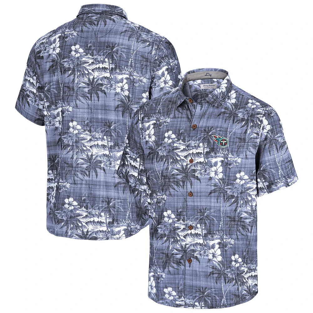 Chemise boutonnée pour homme Tommy Bahama bleu marine Tennessee Titans Coconut Point Isla Palmetta Camp