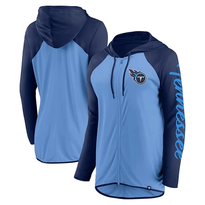 Sweat à capuche zippé bleu clair/bleu marine pour femme Fanatics Tennessee Titans