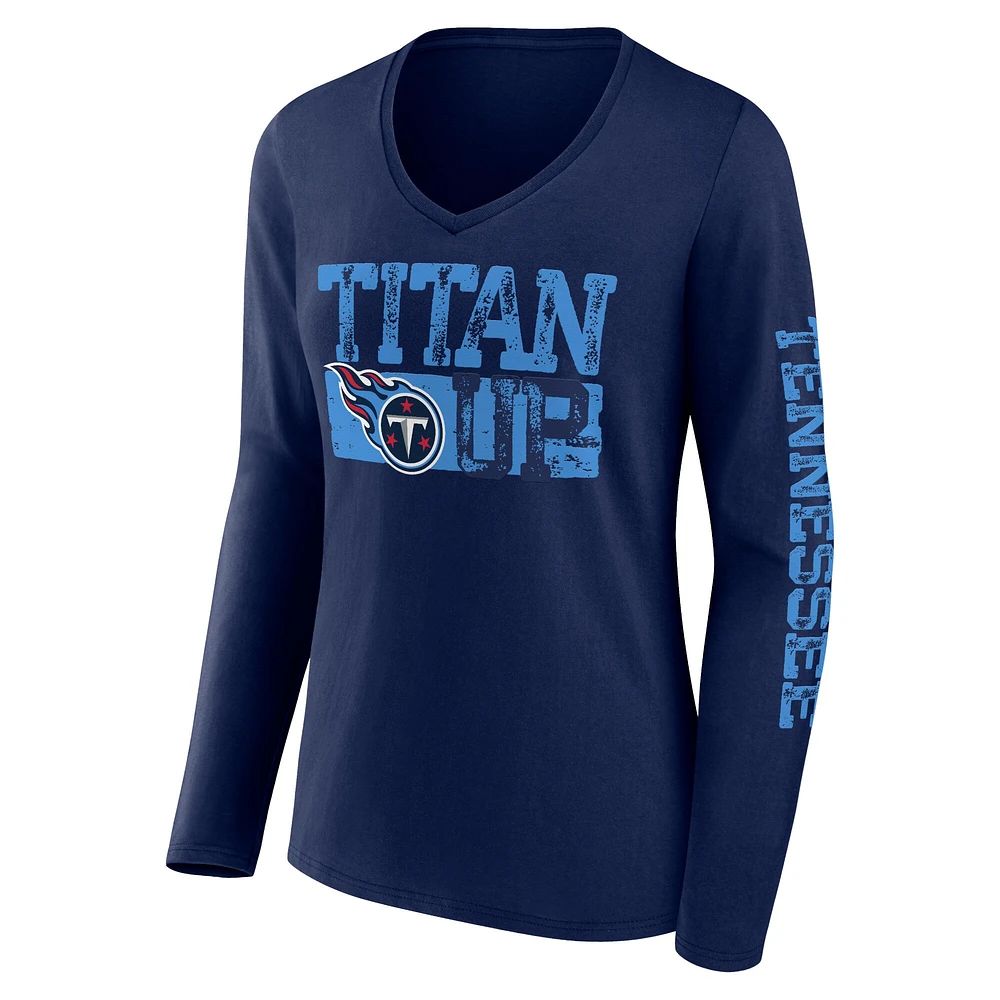 Women's Fanatics Navy Tennessee Titans Hometown Sweep Long Sleeve V-Neck T-Shirt