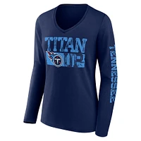 Women's Fanatics Navy Tennessee Titans Hometown Sweep Long Sleeve V-Neck T-Shirt