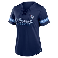 Women's Fanatics Navy Tennessee Titans Play Script Lace-Up T-Shirt