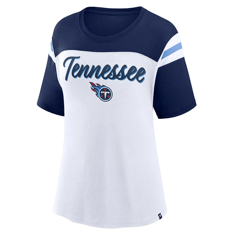 Women's Fanatics White/Navy Tennessee Titans Cheer Chant Fashion Crop Top