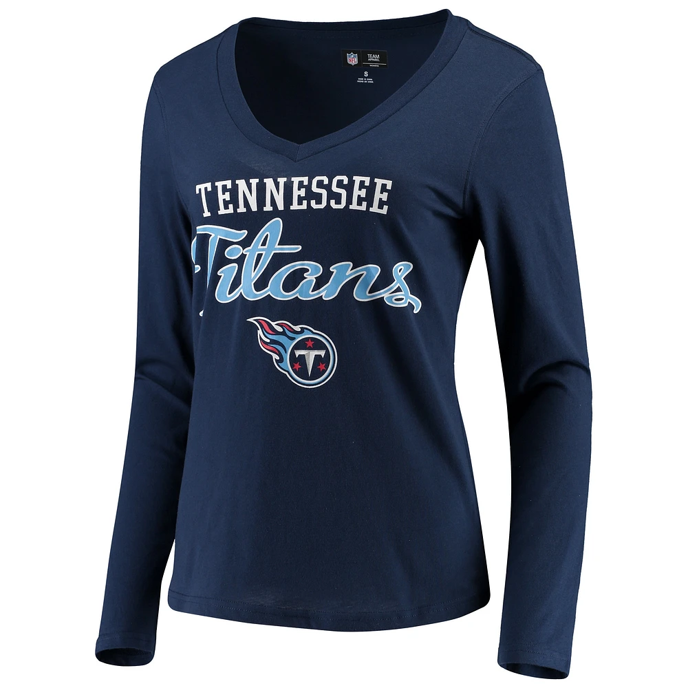 Women's G-III 4Her by Carl Banks Navy Tennessee Titans Post Season Long Sleeve V-Neck T-Shirt