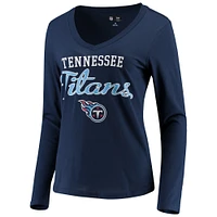 Women's G-III 4Her by Carl Banks Navy Tennessee Titans Post Season Long Sleeve V-Neck T-Shirt