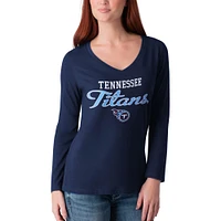Women's G-III 4Her by Carl Banks Navy Tennessee Titans Post Season Long Sleeve V-Neck T-Shirt