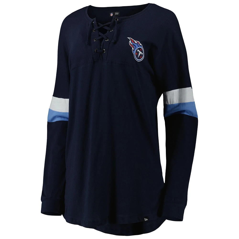 Women's New Era  Navy Tennessee Titans Athletic Varsity Lightweight Lace-Up Long Sleeve T-Shirt