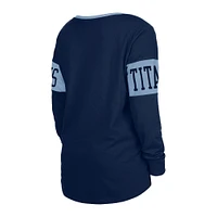 Women's New Era Navy Tennessee Titans Lace-Up Notch Neck Long Sleeve T-Shirt