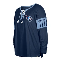 Women's New Era  Navy Tennessee Titans Plus Lace-Up Notch Neck Long Sleeve T-Shirt