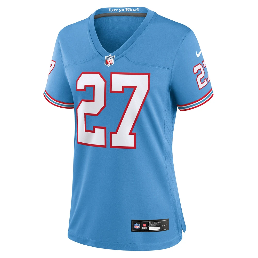 Maillot de jeu pour joueur à la retraite Nike Eddie George Light Blue des Tennessee Titans Oilers femme