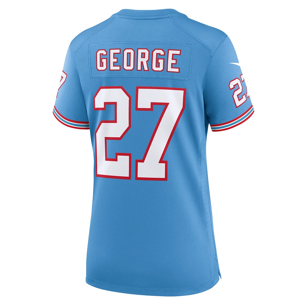 Maillot de jeu pour joueur à la retraite Nike Eddie George Light Blue des Tennessee Titans Oilers femme