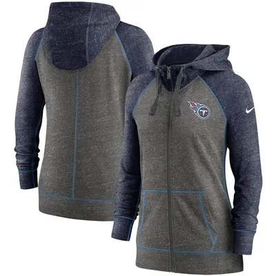 Sweat à capuche raglan entièrement zippé Nike pour femme, anthracite chiné/bleu marine Tennessee Titans Gym Vintage