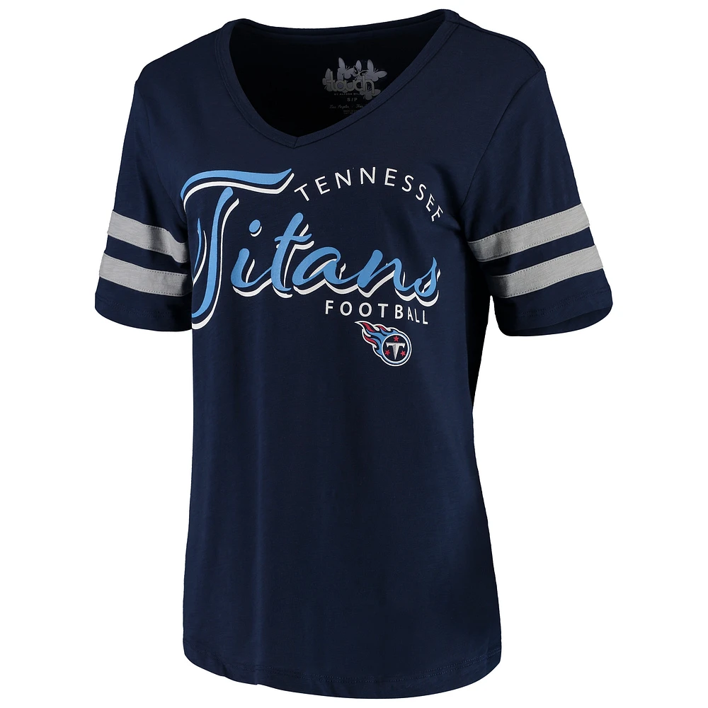 Women's Touch Navy Tennessee Titans Triple Play V-Neck T-Shirt