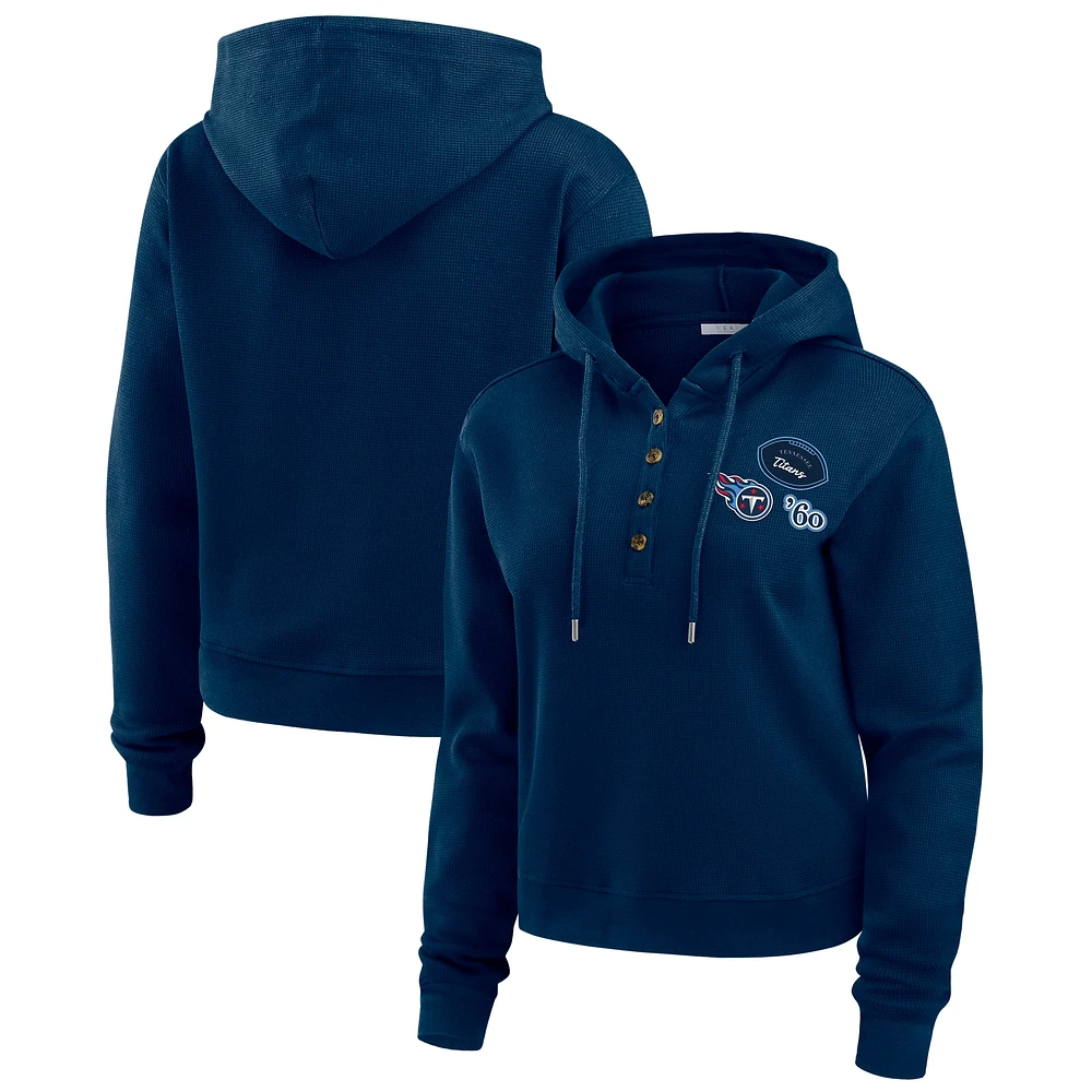 Women's WEAR by Erin Andrews Navy Tennessee Titans Waffle Hoodie Pullover Top