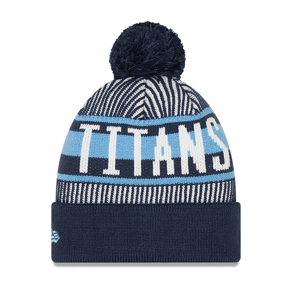Youth New Era Navy Tennessee Titans Striped  Cuffed Knit Hat with Pom