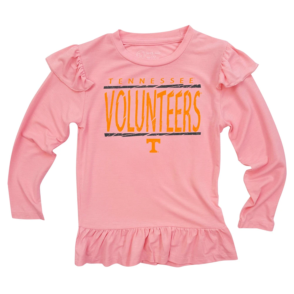 Infant Wes & Willy Pink Tennessee Volunteers Heart Print Ruffle Long Sleeve T-Shirt and Pants Sleep Set