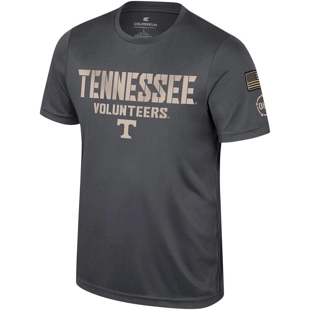 T-shirt d'appréciation militaire Colosseum Charcoal Tennessee Volunteers OHT pour hommes