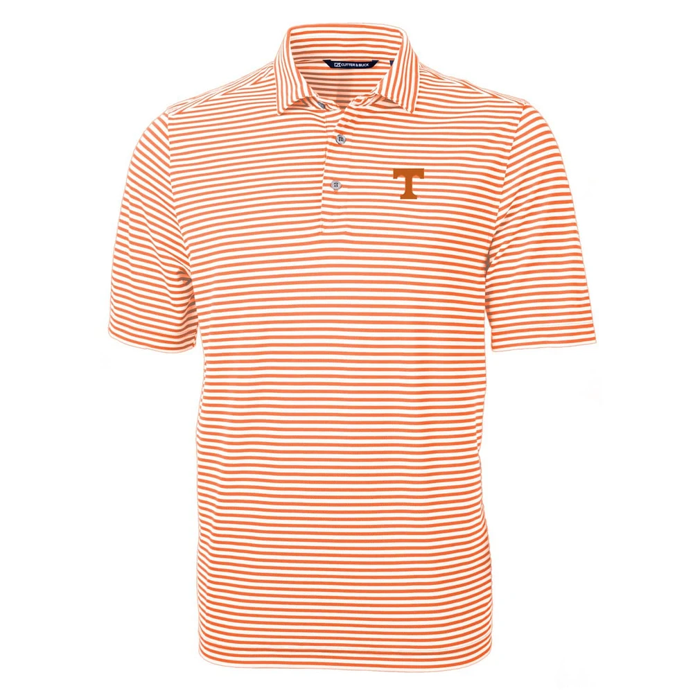 Men's Cutter & Buck Tennessee Orange Volunteers Virtue Eco Pique Stripe Recycled Polo