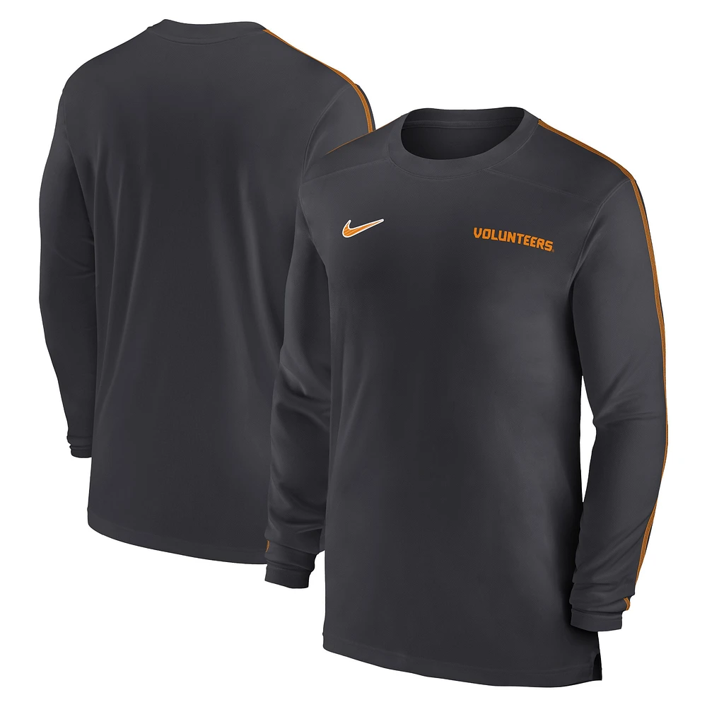 T-shirt à manches longues Nike Anthracite Tennessee Volunteers 2024 Sideline Coach UV Performance pour homme
