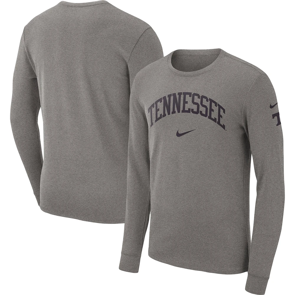 T-shirt à manches longues Nike Tennessee Volunteers Arch 2-Hit pour homme, gris chiné