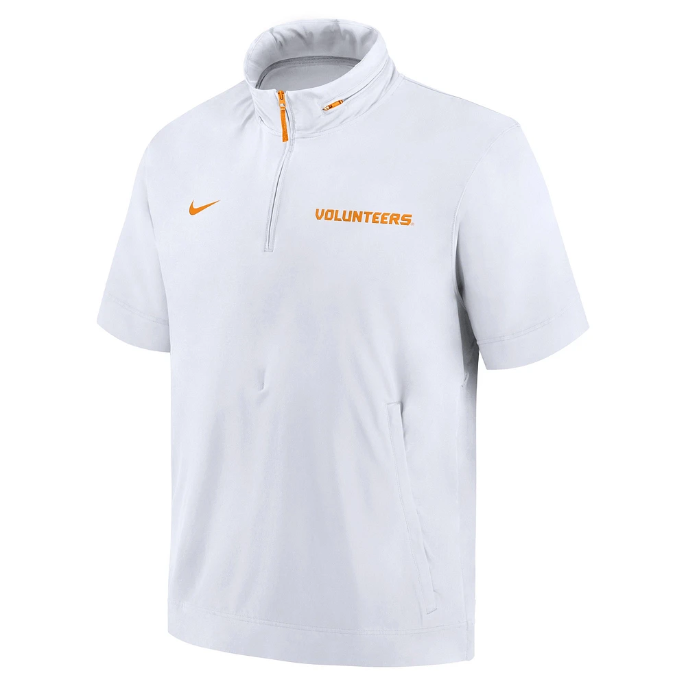 Men's Nike White Tennessee Volunteers 2024 Sideline Coach Short Sleeve Half-Zip Hoodie Jacket