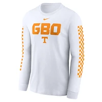 T-shirt à manches longues Nike pour hommes, blanc, avec slogan de l'esprit local des Volontaires du Tennessee