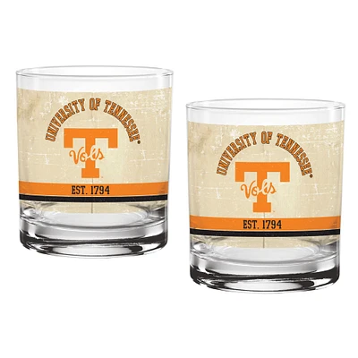 Tennessee Volontaires Lot de deux 14oz. Ensemble de verres vintage beige