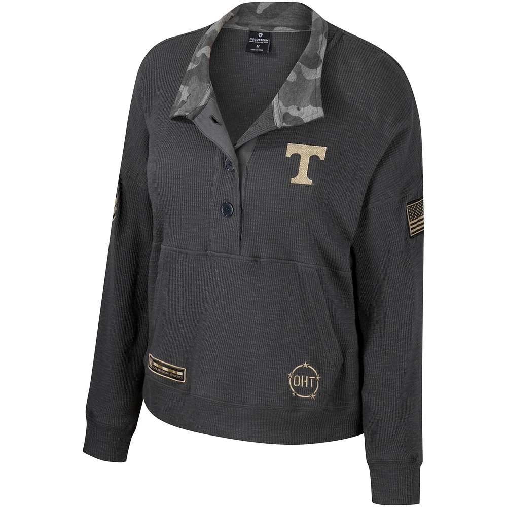 Sweat-shirt thermique Colosseum Heather Charcoal Tennessee Volunteers OHT Military Appreciation Payback Henley pour femmes