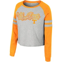 Women's Colosseum Heather Gray Tennessee Volunteers I'm Gliding Here Raglan Long Sleeve Cropped T-Shirt