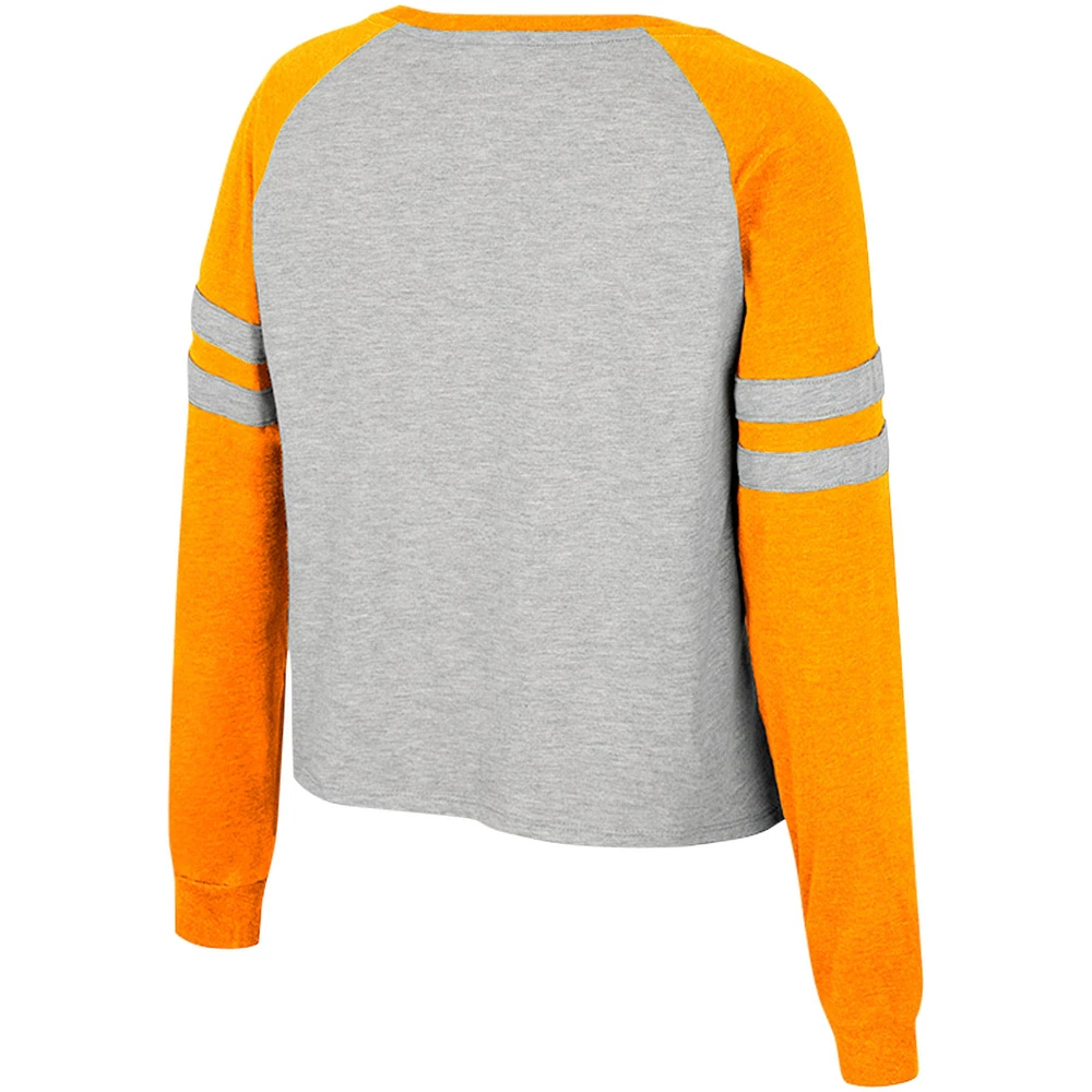 Women's Colosseum Heather Gray Tennessee Volunteers I'm Gliding Here Raglan Long Sleeve Cropped T-Shirt