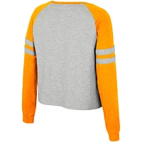 Women's Colosseum Heather Gray Tennessee Volunteers I'm Gliding Here Raglan Long Sleeve Cropped T-Shirt