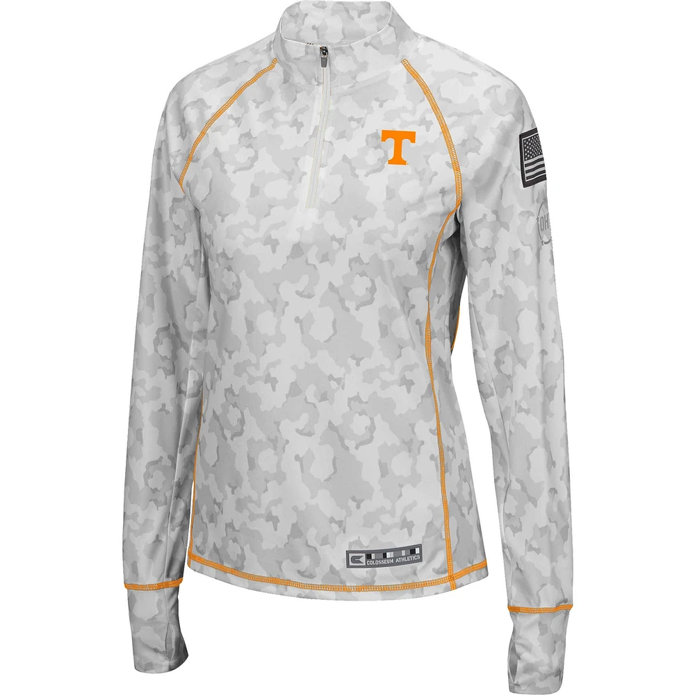 Women's Colosseum White Tennessee Volunteers OHT Military Appreciation Officer Arctic Camo Fitted Lightweight 1/4-Zip Jacket